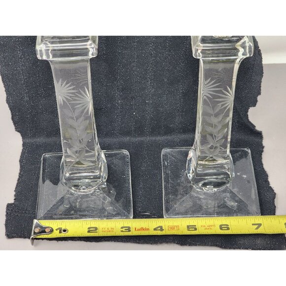 Vintage Westmoreland Etched Glass Candlestick Holders Elegant Square Base Design - Picture 10 of 11